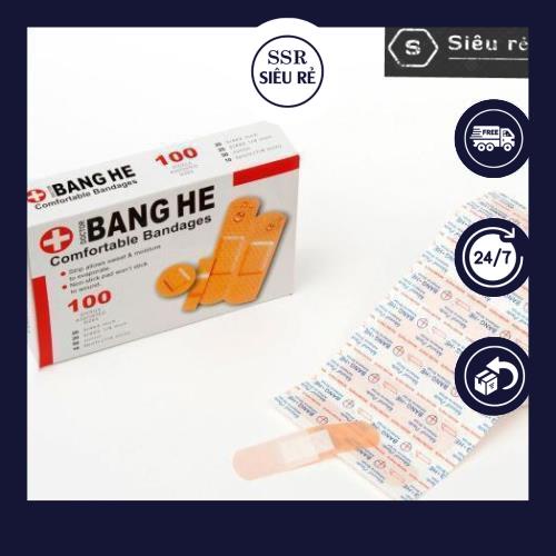 Băng dính cá nhân y tế Bang He, hộp 100 miếng, 4 kích thước bảo vệ các vết thương siêu tiện dụng (PD1825)