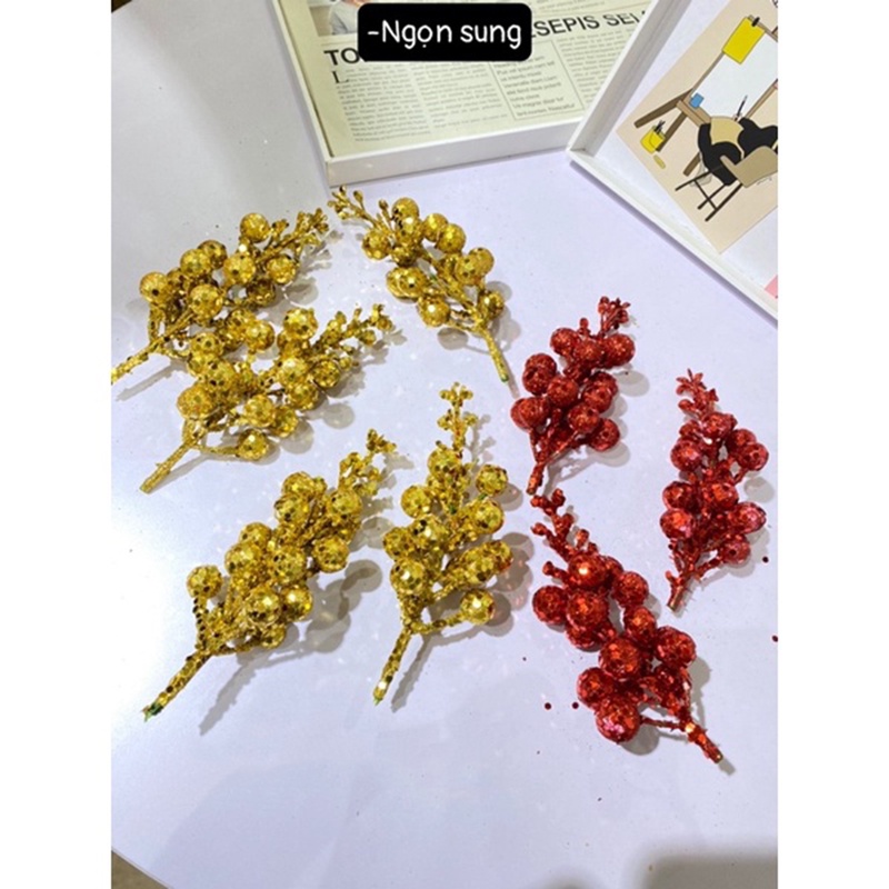 Cành quả sung giả nhũ kim tuyến trang trí giáng sinh cây thông noel, làm oản và tháp bánh