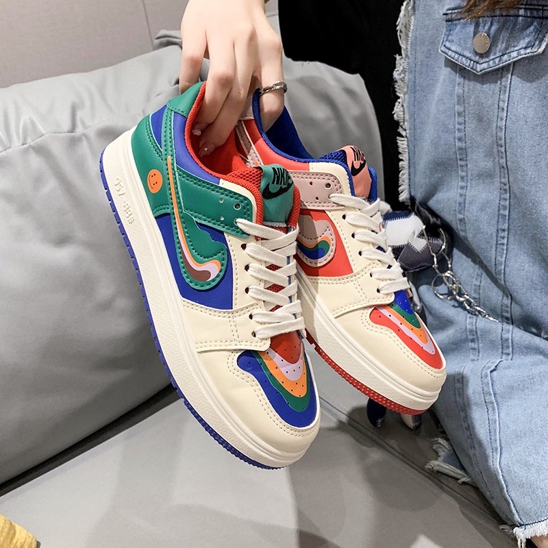 Giày thể thao Ni..ke  bảy màu, giày sneaker cầu vồng siêu hót hít cho Mẹ và Bé