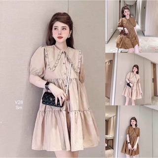 Đầm babydoll kate lụa cổ nhọn bacis
