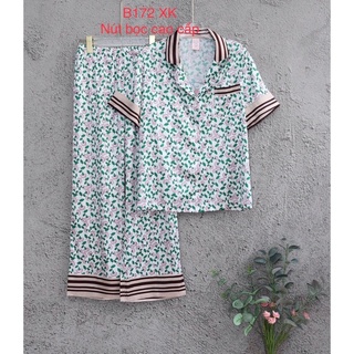 Pijama Doremon cộc dài lá hoa lụa