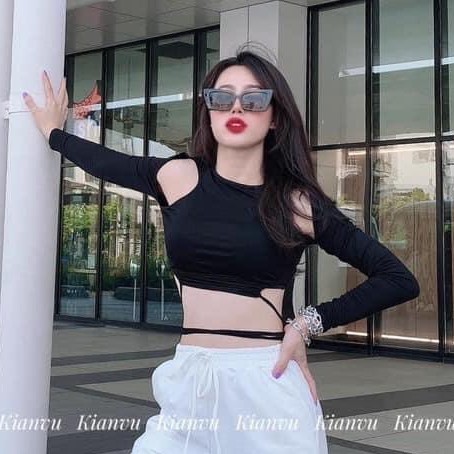 áo khoét hở vai đan dây bụng siêu hot chất mềm