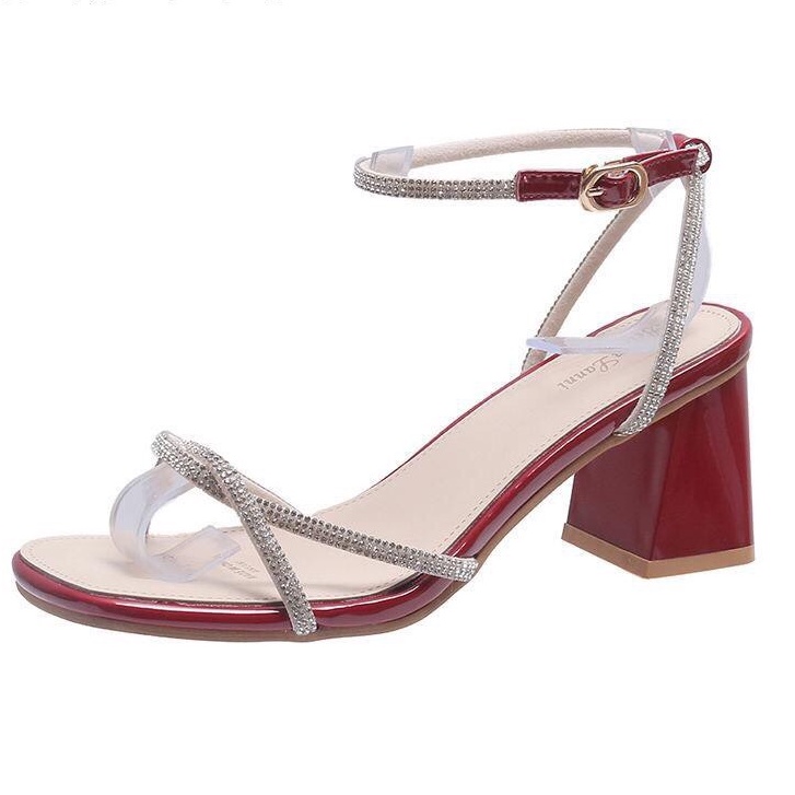 Sandal nữ TTS36 giày nữ cao cấp đính đá  đế vuông dáng Hàn 5CM