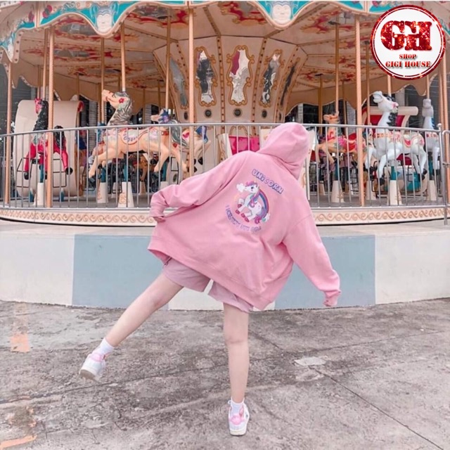 FREESHIP 50K - Áo Hoodie Nỉ Ngoại Ngựa Kỳ Lân Ulzzang Có Mũ , Màu Hồng | BigBuy360 - bigbuy360.vn