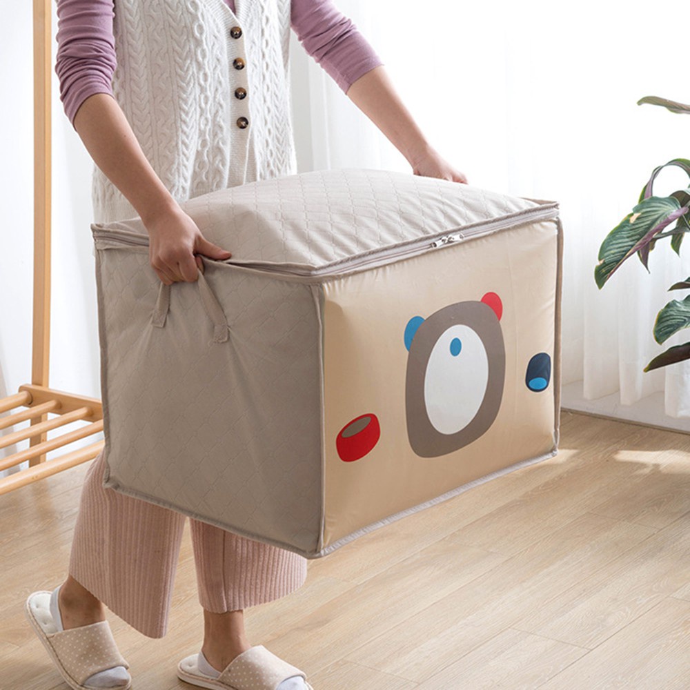 Túi Vải Đựng Quần Áo Chăn Màn Siêu Lớn Hình Cute - Hộp Vải Đựng Cất Đồ Đa Năng, Đựng Gối Mền, Đồ Lót