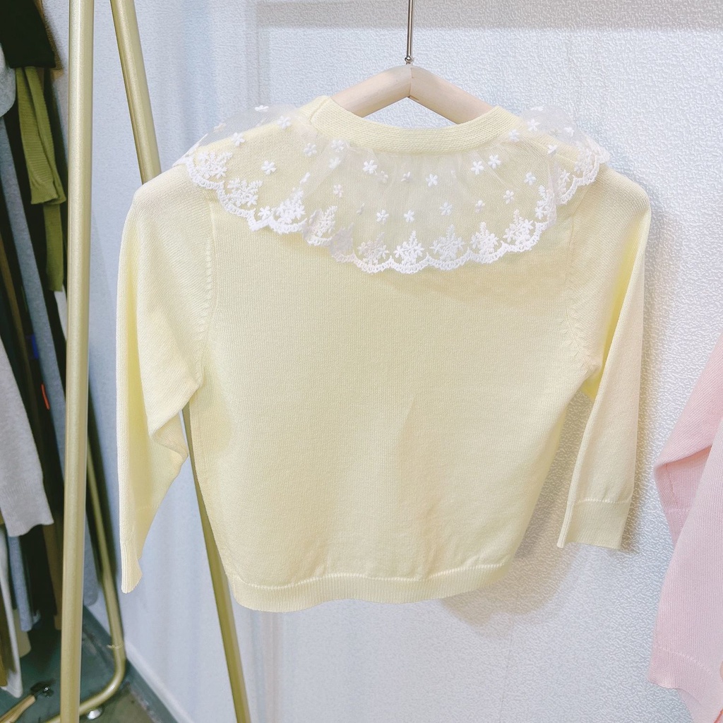 Áo Khoác Len Cardigan Mỏng Phối Ren Xinh Xắn Cho Bé Gái