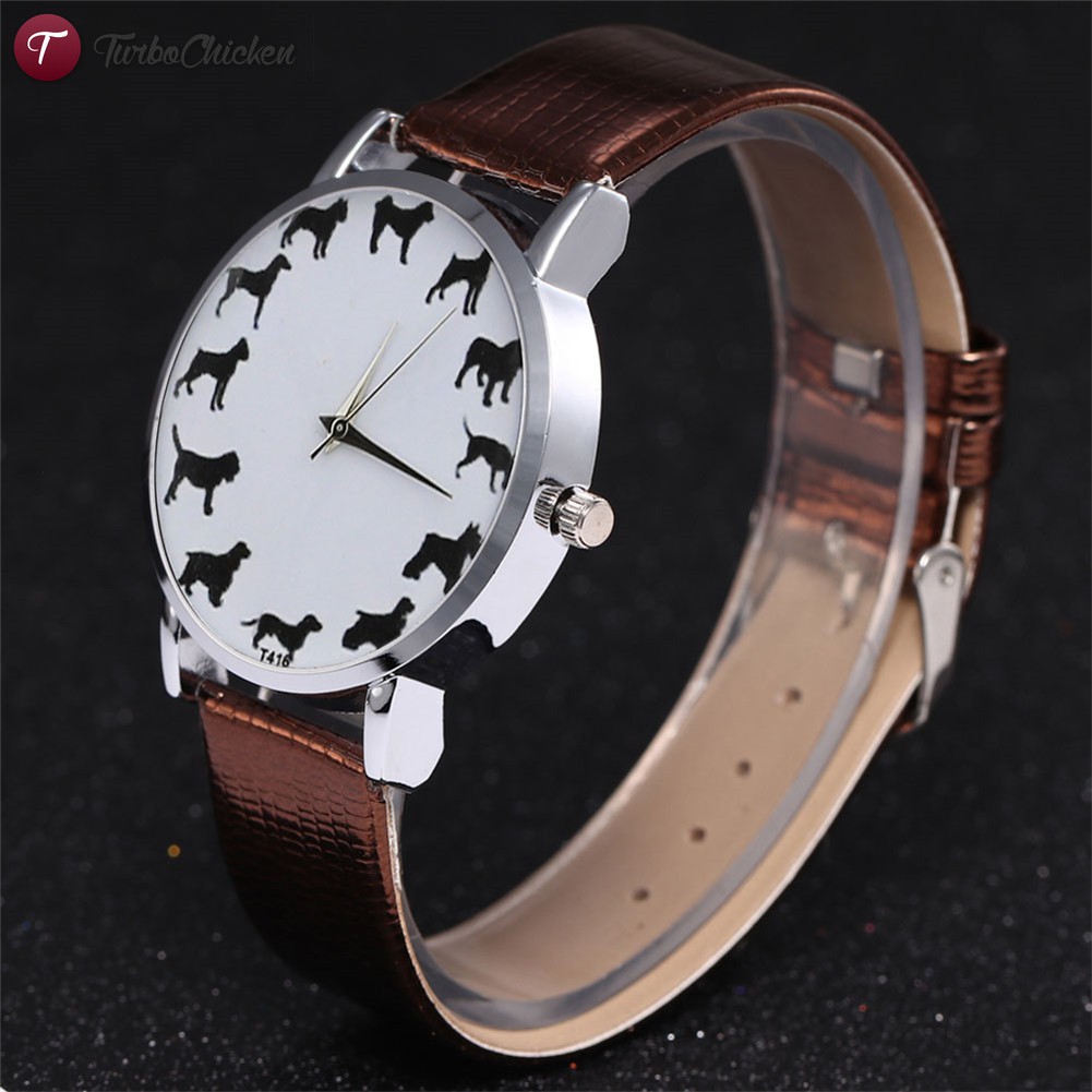 #Đồng hồ đeo tay# Cartoon Animal Printed Quartz Watch Women Faux Leather Strap Round Dial Watch Couple Watches 