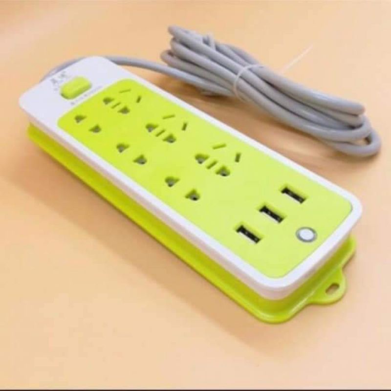 Ổ cắm điện xanh đa năng 6 lỗ cắm 3 cổng USB
