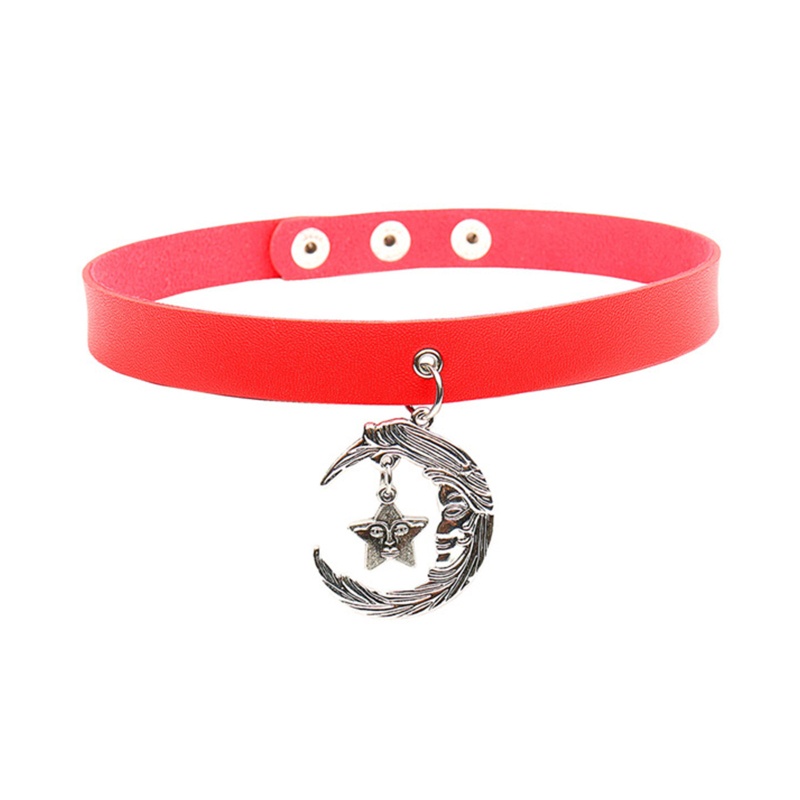 Vòng Cổ Choker Bằng Da Pu Màu Đen Điều Chỉnh Được Mặt Trăng Và Ngôi Sao