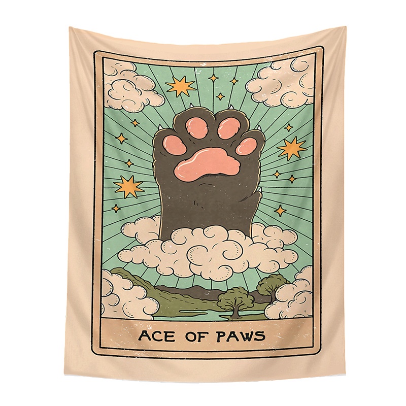 Tấm Thảm Treo Tường Trang Trí In Hình Thẻ Bài Tarot Chân Mèo Phong Cách Bohemian