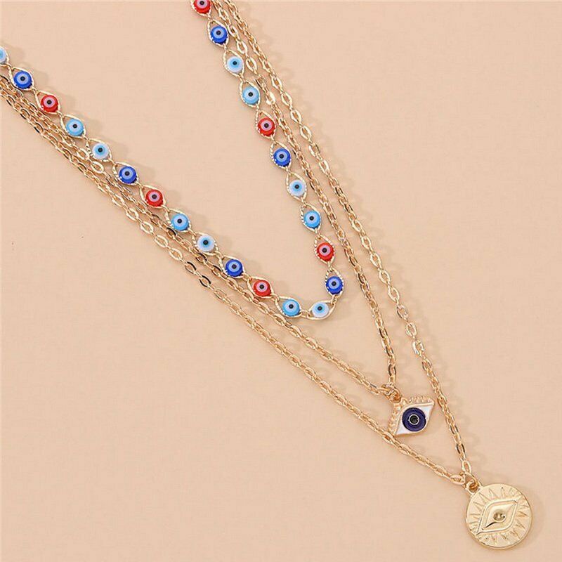 Vòng Cổ Choker Nhiều Lớp Đính Hạt Mắt Quỷ May Mắn Phong Cách Bohemia Năm 2023