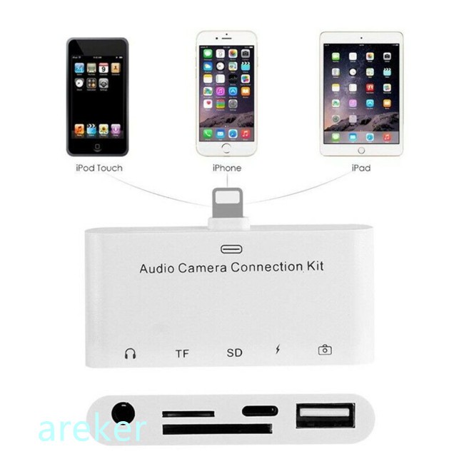 Đầu Đọc Thẻ Nhớ 5 Trong 1 8pin Sang Sd Cổng Usb Otg 3.5mm Cho Iphone Ipad