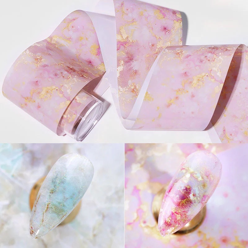 1 Tờ Giấy Dán Móng Tay 3D Họa Tiết Hoa Lá / Đá Cẩm Thạch / Màu Huỳnh Quang / Băng Keo Dán Móng Chuyển Nước