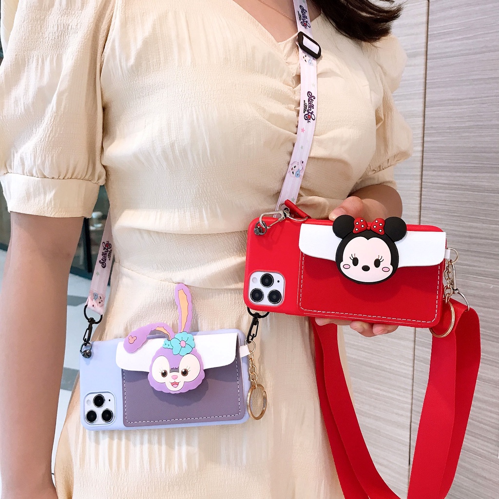 Ốp Điện Thoại Mềm Gắn Ví Hình Minnie StellaLou Kèm Dây Đeo Cho Samsung S6 S7 EDGE S8 S9 PLUS S10 LITE S20 FE S21 ULTRA S22