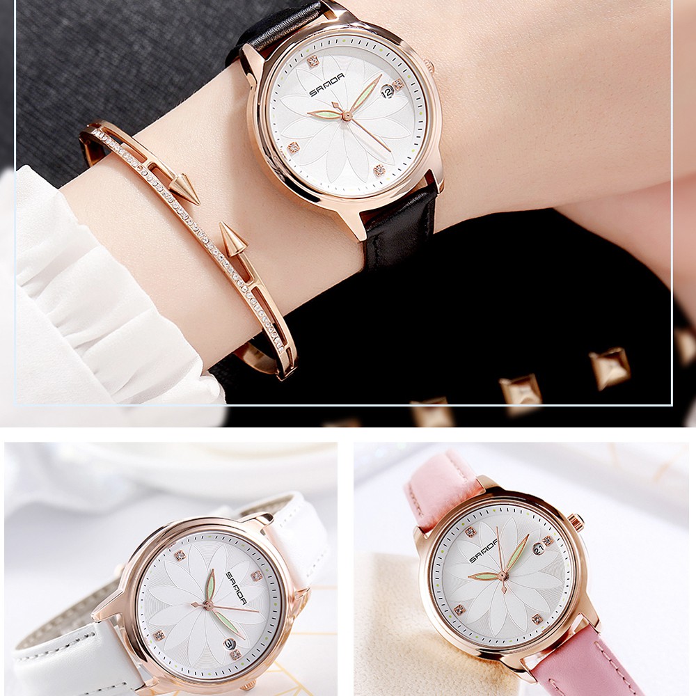 Đồng hồ nữ SANDA dây da mặt hoa tinh tế sang trọng SD219 | BigBuy360 - bigbuy360.vn