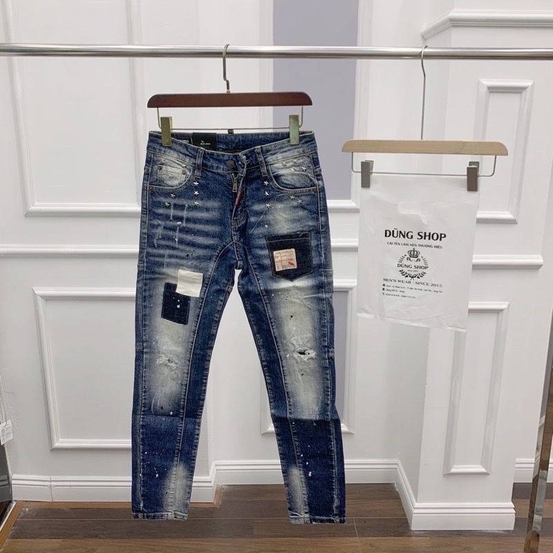 Quần biker đính sao sắt siêu - Quần Jean AMIRII Vá thỏ siêu nét