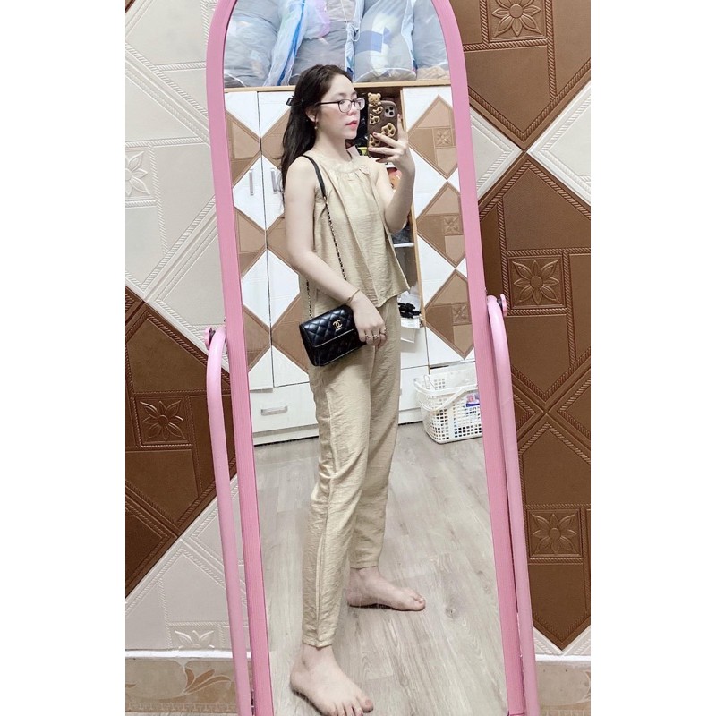 BỘ SET ĐŨI CỔ YẾM _quần dài baggy_chất tơ xước mềm mát