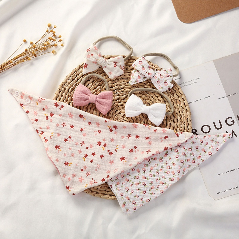 Set 3 Yếm Ăn Cotton Hình Tam Giác Xinh Xắn Dành Cho Các Bé