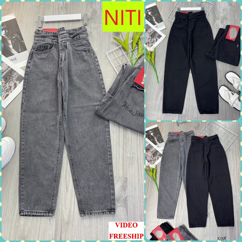 [BGHL528] QUẦN BAGGY JEANS NỮ LƯNG CAO 2 NÚT CHÉO NHÂN LƯNG LAI CUỐN MÀU XÁM NHẠT ĐEN TÔN DÁNG PHÁ CÁCH