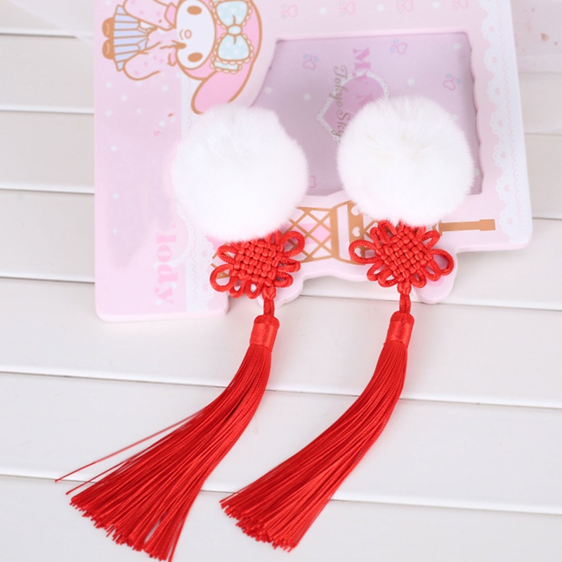 Trâm Cài Tóc Đính Bóng Lông Tua Rua Phong Cách Trung Hoa Mừng Năm Mới