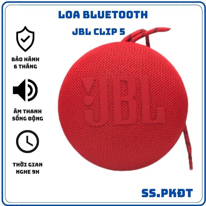 Loa Bluetooth Không Dây Clip 5 Chống Thấm Nước, Vỏ Nhôm Nghe Nhạc Hay Âm Bass Chất Lượng Hỗ Trợ Cắm Thẻ Nhớ Và Usb