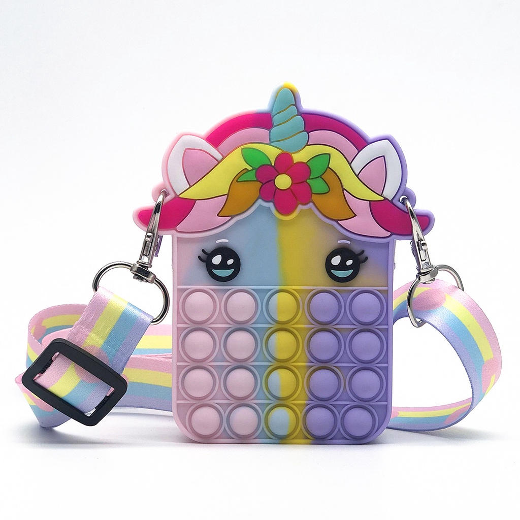 Túi đeo chéo hình kỳ lân dễ thương có khóa kéo tiện dụng