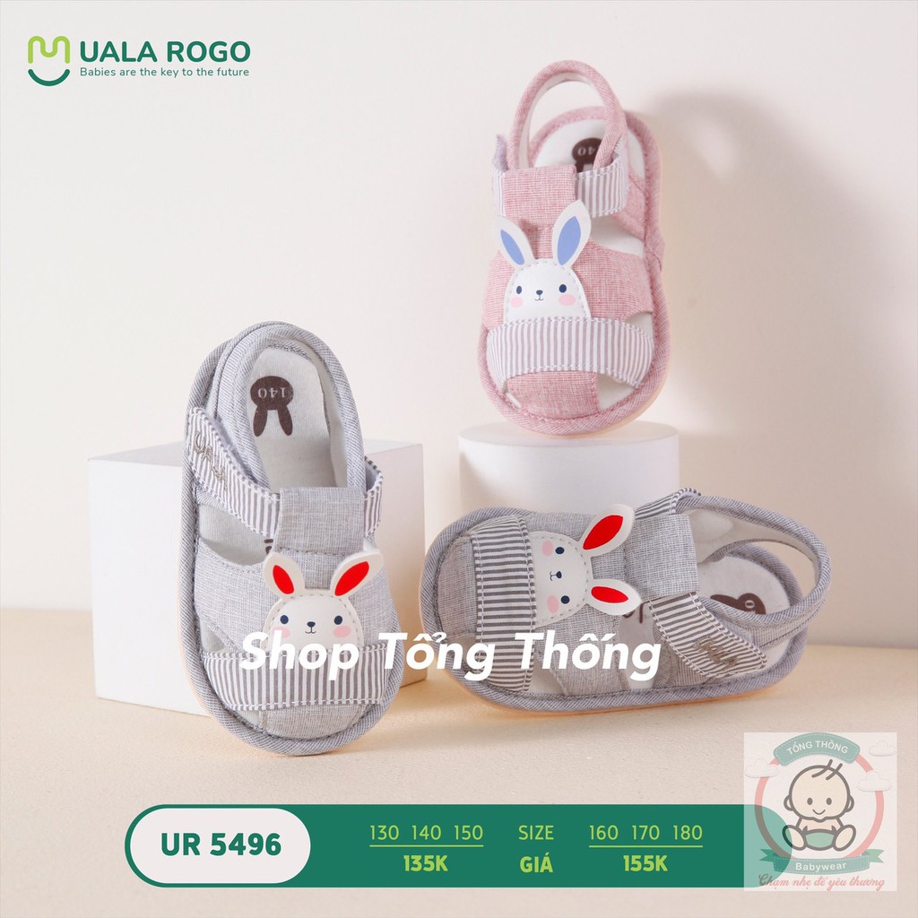 Giày tập đi Uala Rogo chuẩn y khoa đế cao su non bé trai bé gái siêu mềm nhẹ chống trơn trượt con thỏ sọc dưa 5496