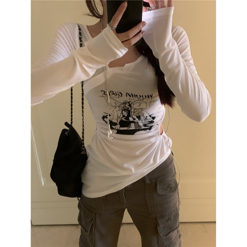 NRVP Áo Thun Nữ Oversize Cổ Tròn Dài Tay Kiểu Hàn Quốc