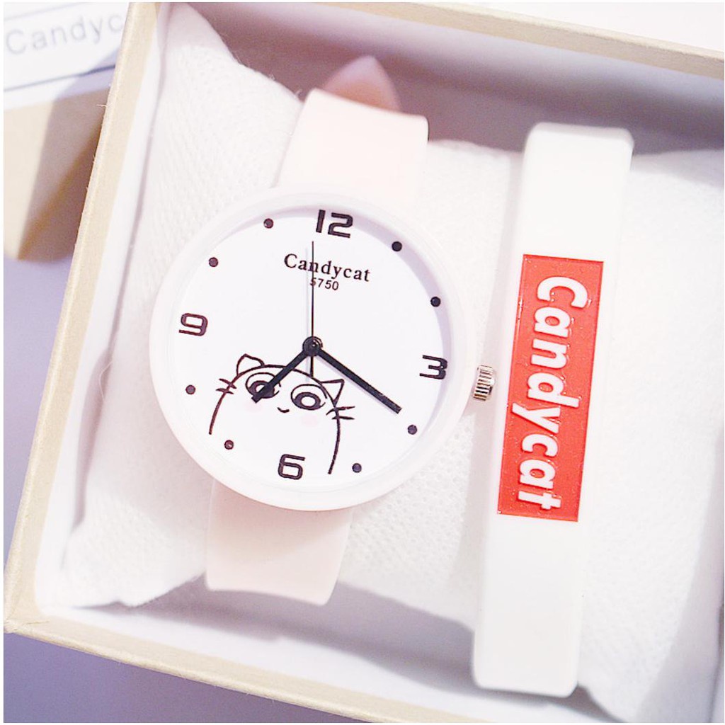 [Cực Đẹp] Đồng Hồ Nữ Dây Caosu Candycat 5750 Mèo Xinh Phong Cách Hàn Quốc - Hazo