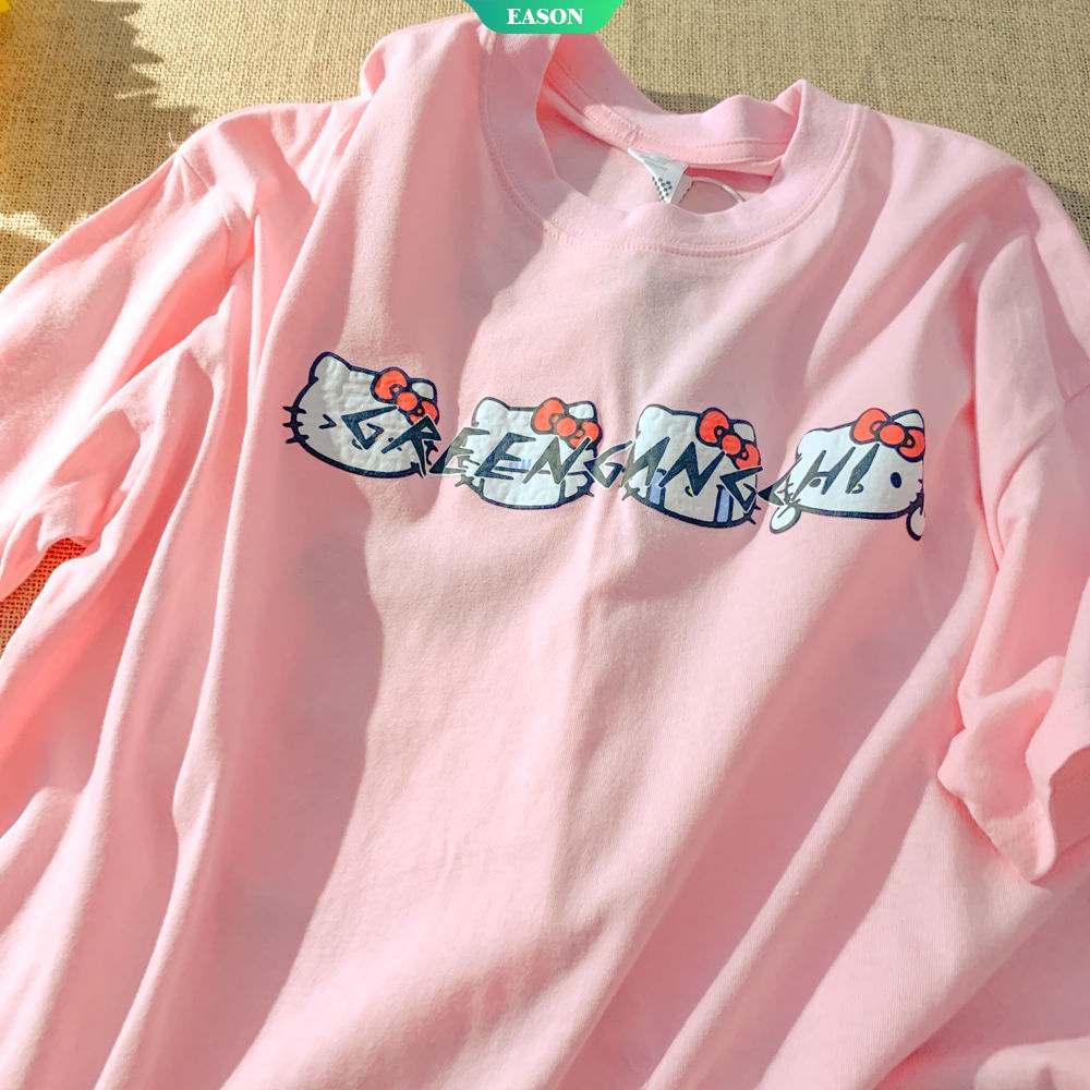 Áo Thun Tay Ngắn Dáng Rộng In Họa Tiết Hoạt Hình Hello Kitty Phong Cách Nhật Bản Thời Trang Mùa Hè Cho Nữ