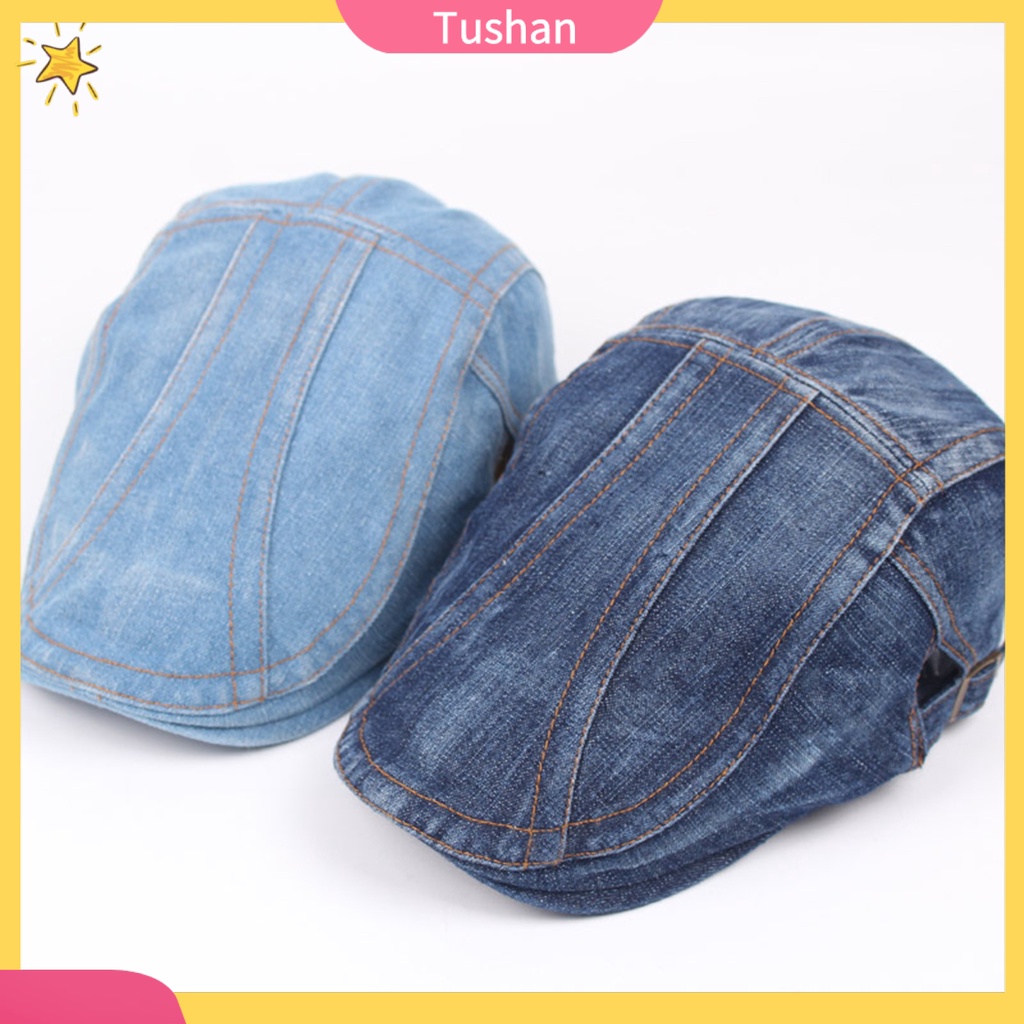 Mũ beret vải jean thoải mái có thể điều chỉnh kích thước