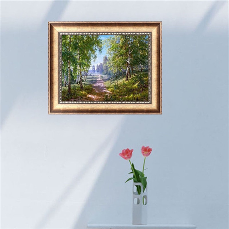 Tranh Thêu Trang Trí Thủ Công 5D Hình Cây Và Con Đường (Mũi Thêu Hình X)