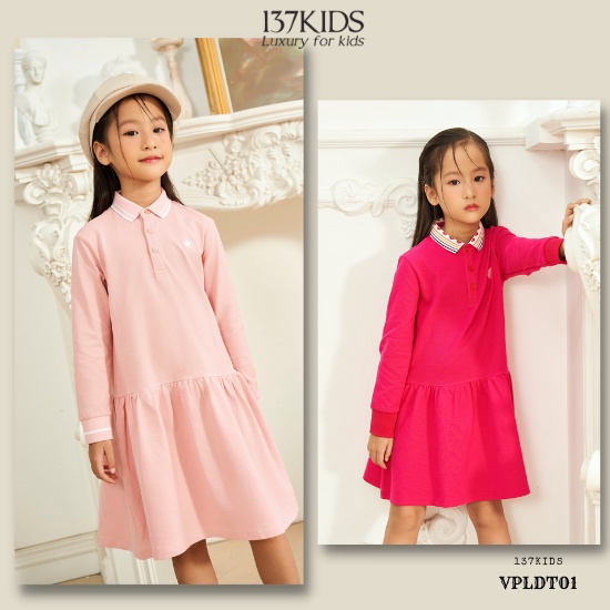 Váy polo hồng dài tay 137Kids thiết kế hình sao dễ thương cho bé gái