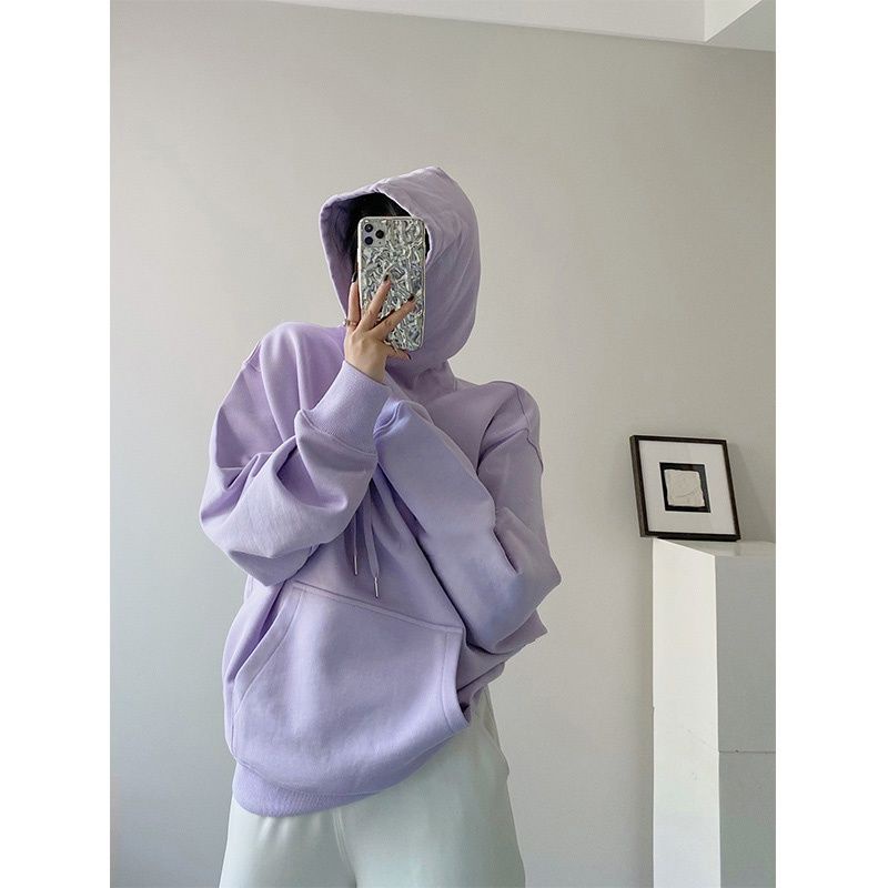 Áo hoodie vải nhung dáng rộng in họa tiết trẻ trung
