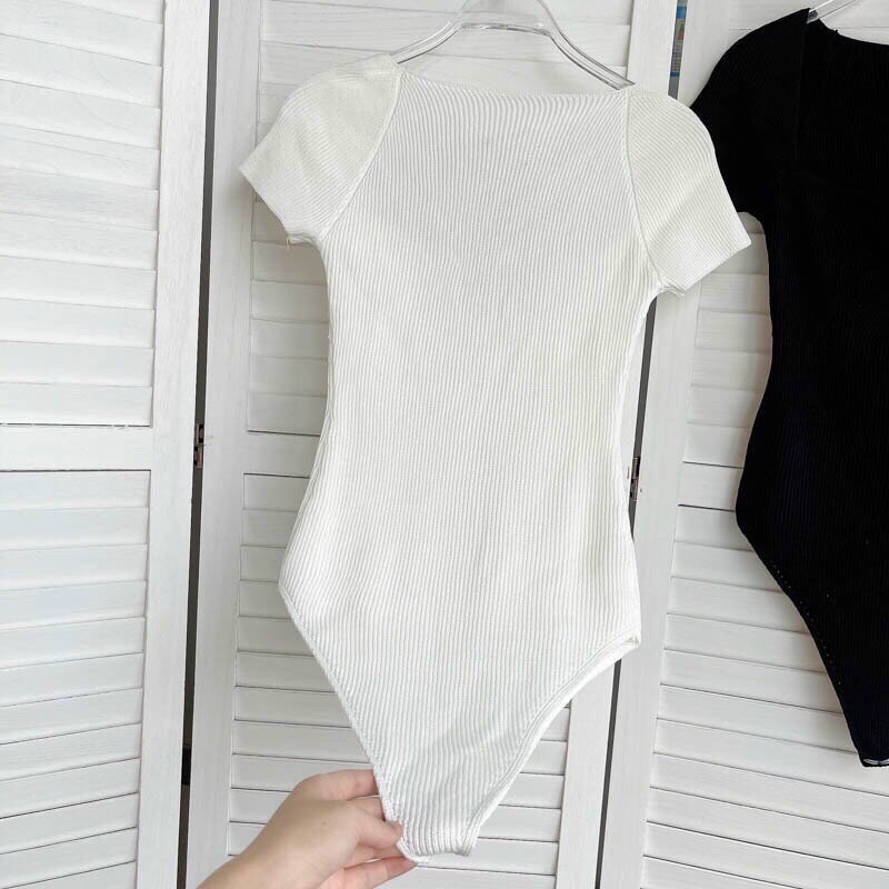 Áo len dệt kim bodysuit cổ vuông tim sexy