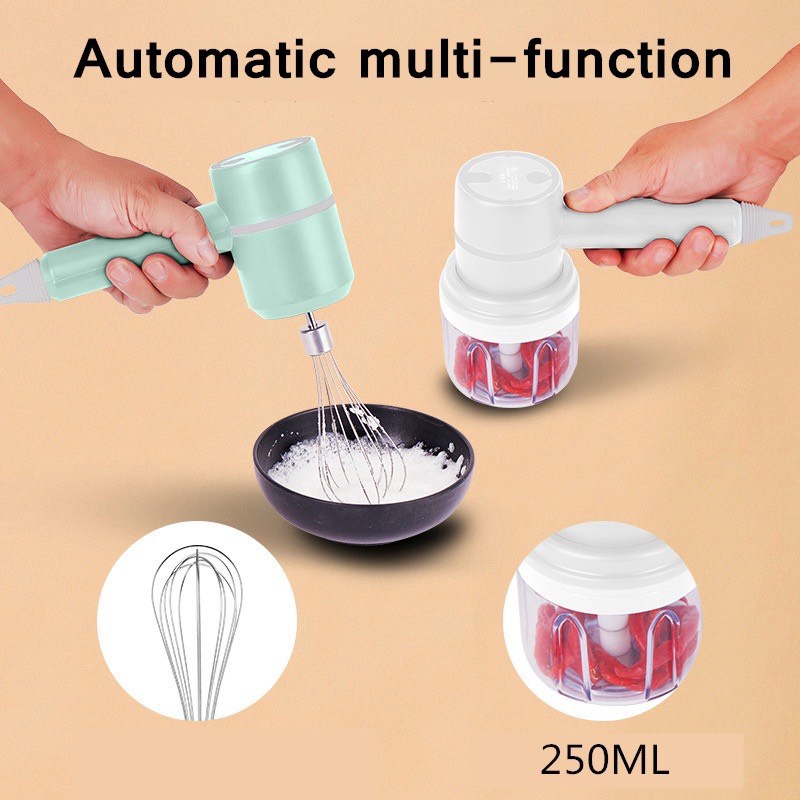 Bộ Máy Đánh Trứng Kèm Xay Tỏi Ớt, Đánh Kem, Trộn Bột, Máy Cầm Tay Không Dây Đa Năng Tiện Dụng 3 Trong 1