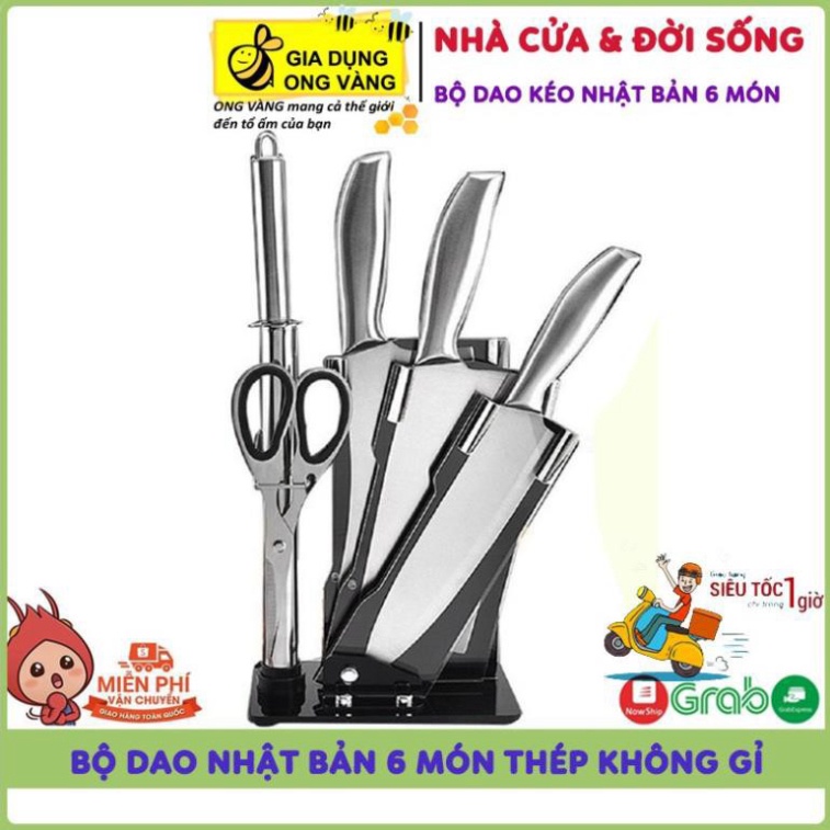 Bộ Dao Kéo 6 Món Nhật Bản Cao CấpFREESHIP Sét Dao 6 MónThép Nhật Bản Chống Gỉ Tặng Kèm Khay Để bán buôn siêu rẻ