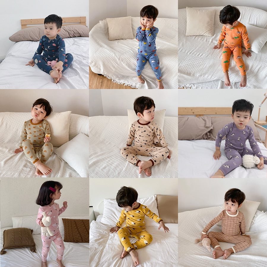 Bộ ngủ thu đông cho bé trai, gái hãng AMBB.KIDS in hình dễ thương