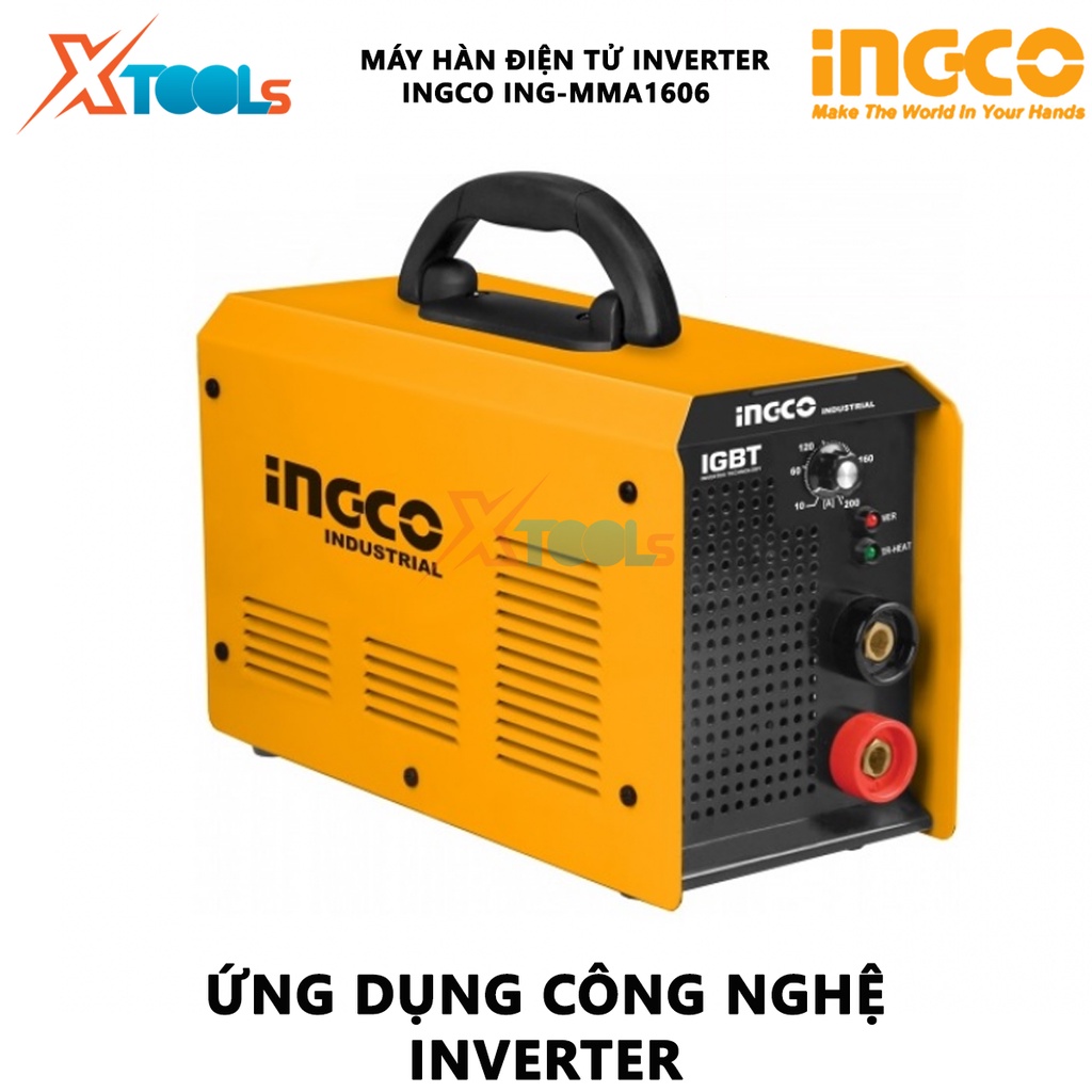 Máy hàn biến tần inverter INGCO ING-MMA1606 | máy hàn que Điện áp không tải 65V, Dòng điện 10-160A, Cấp độ bảo vệ IP21S