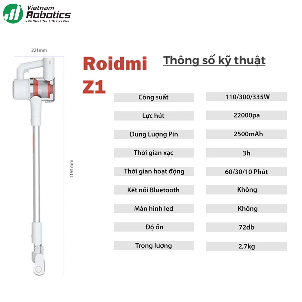 Máy hút bụi lau nhà cầm tay XiaoMi RoidMi Z1 - Phiên bản quốc tế - bảo hành 24 tháng - Nhiều đầu hút - Lực hút 22000Pa