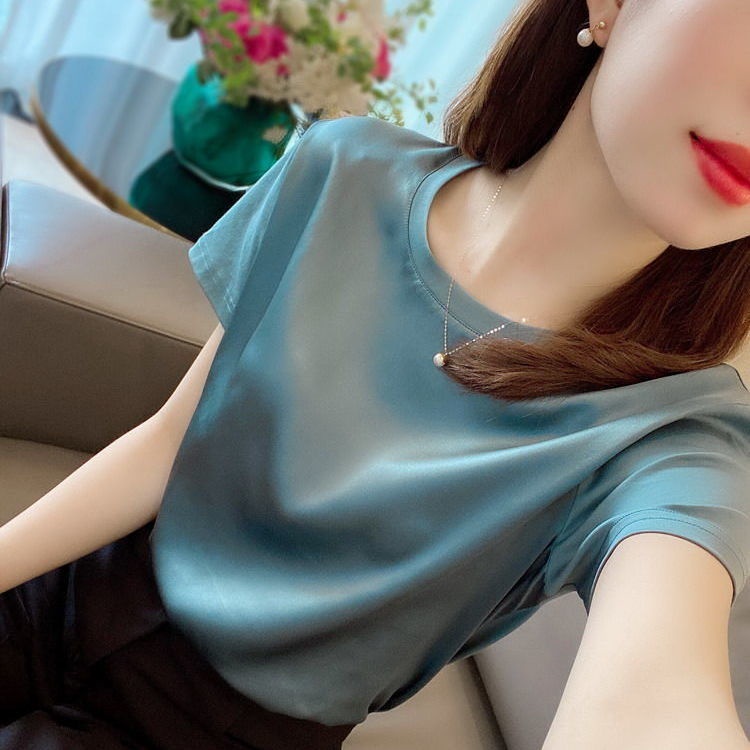 Áo thun tay ngắn cổ tròn dáng rộng thời trang mùa hè cho phụ nữ trung niên