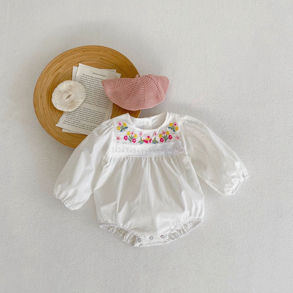 Áo Khoác cotton Cổ Tròn Tay Phồng Thêu Hoa Thời Trang Mùa Thu Cho Bé Gái