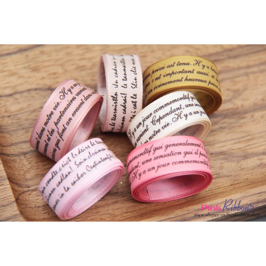 CUỘN 5M - Ruy băng satin cỡ 16mm in chữ nhí
