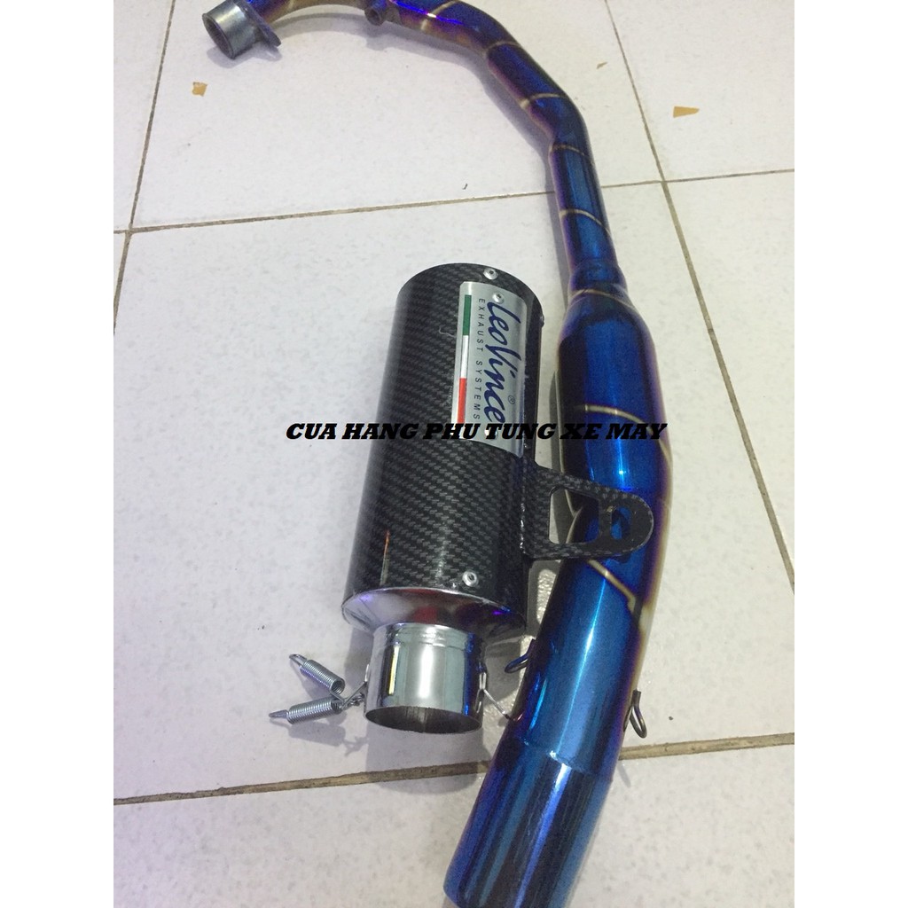 Trọn bộ pô Leovince tròn cacbon kèm cổ bầu hơi Titan cho xe Ex 135| Ex 150| R15 V3| Winner 150| Winner X| Raider| Satria