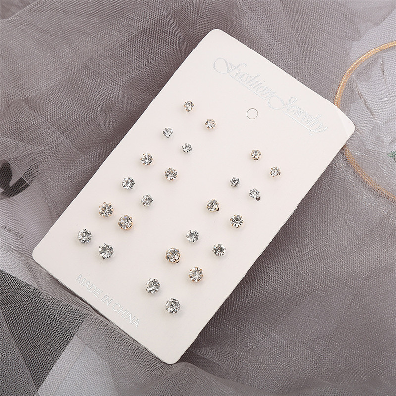 Set 12 đôi bông tai hợp kim đính đá nhiều kiểu dáng