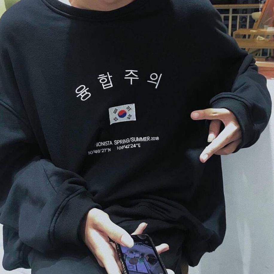 Áo sweater nỉ form rộng unisex Cờ Hàn Quốc thời trang nam nữ siêu phẩm của năm