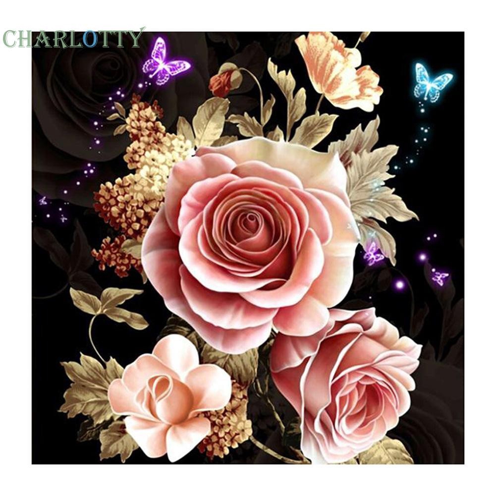 Tranh tự đính đá trang trí thủ công 5D hình hoa bướm | BigBuy360 - bigbuy360.vn