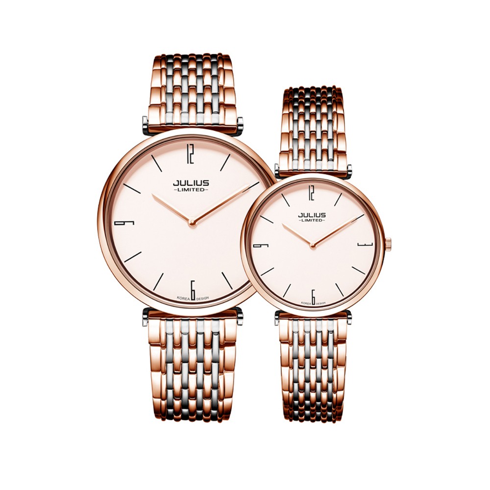 Julius Official | Đồng Hồ Đôi Julius Limited Hàn Quốc Dây Thép JAL-032D (Đồng)