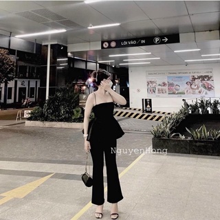 set áo peplum + quần loe from dài