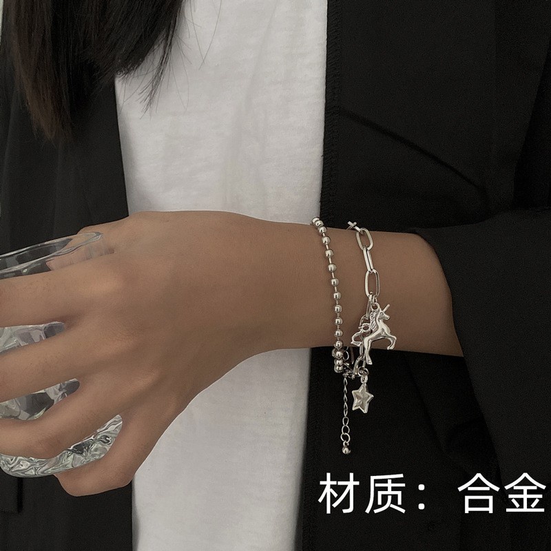 Vòng Tay Hai Lớp Bằng Thép Titan Phong Cách Hip Hop Hàn Quốc Cho Nam Và Nữ C359